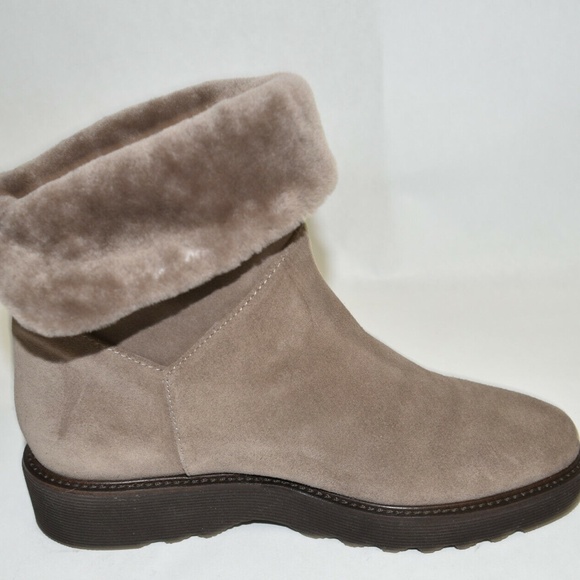 New! Aquatalia Kimberly Weatherproof Shearling Bootie Taupe Brown Suede - Picture 3 of 4